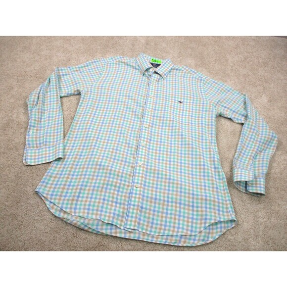 Vineyard Vines Shirt Men Extra Large XL Slim Green Blue Whale Tucker Button Up - Picture 2 of 10